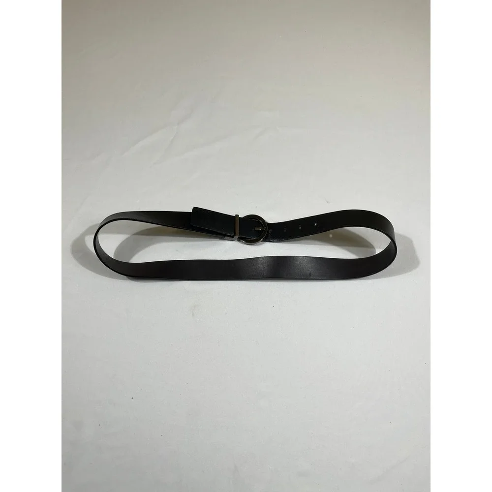 Calvin Klein Leather Belt Women Black Round Gunmetal Buckle 635153